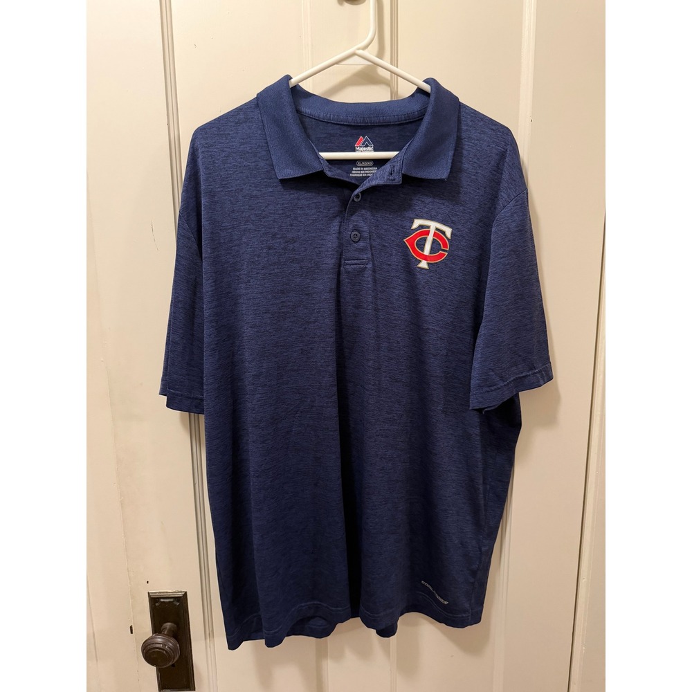 Majestic MLB Minnesota Twins Polo Shirt Mens XL Navy Blue Heather Cool Base TC